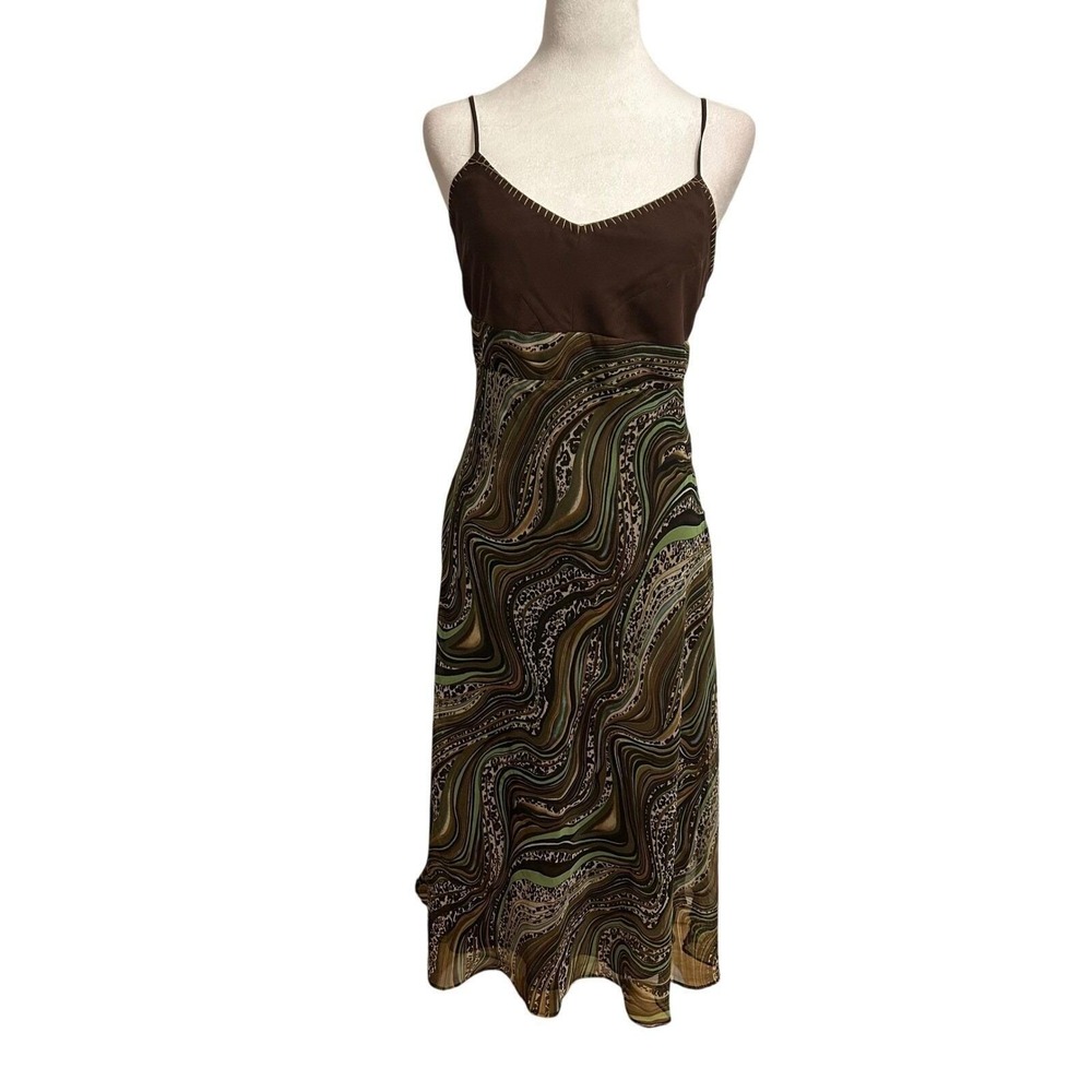 Babydoll Y2K Empire 10 Brown Green Slip dress fairy witchy‎ grunge Midi Party